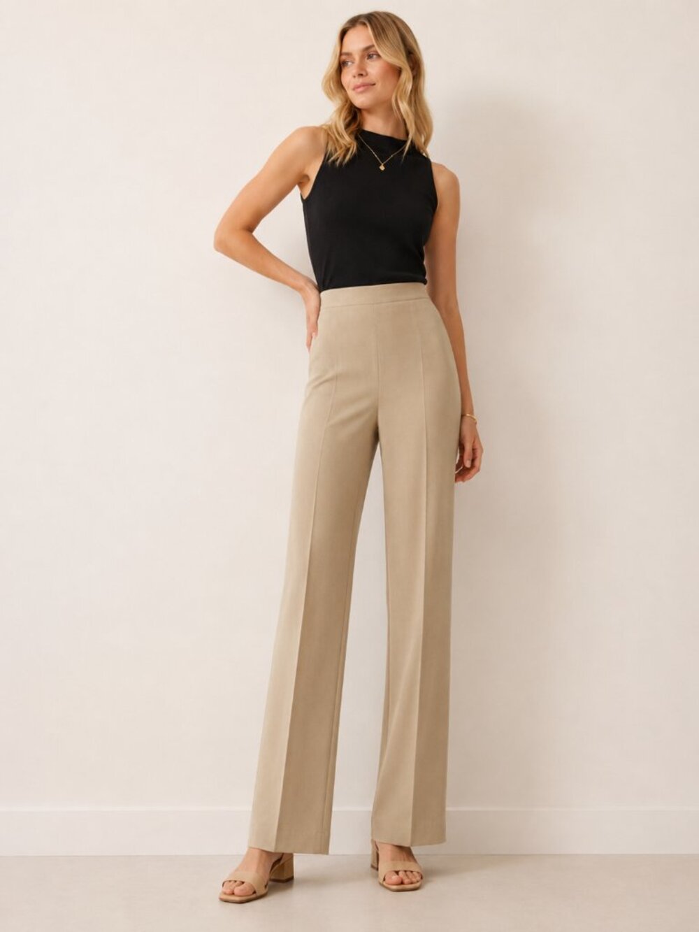 Banana Republic Beige Dress Pants Flat Front Side Zip Wide Leg Size 12L